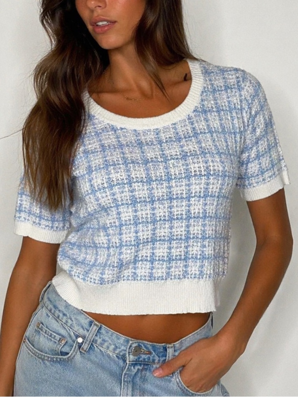 🖤Truth by Republic Blue and White Plaid Crop Top